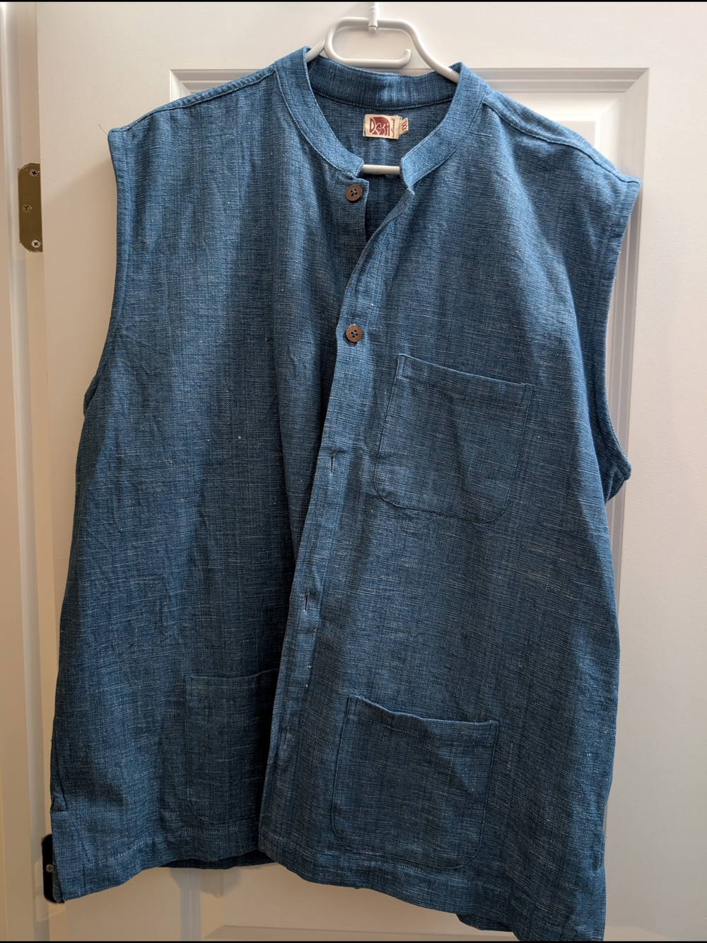 Indian-made Men's Sleeveless Indigo Work Jacket - Blue